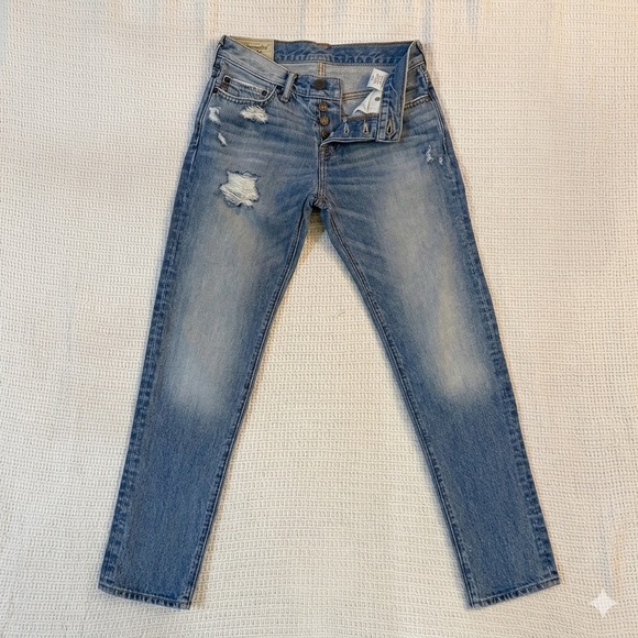 Abercrombie & Fitch Denim - Abercrombie & Fitch Women's Distressed Straight Leg Jeans W26 L28 Blue